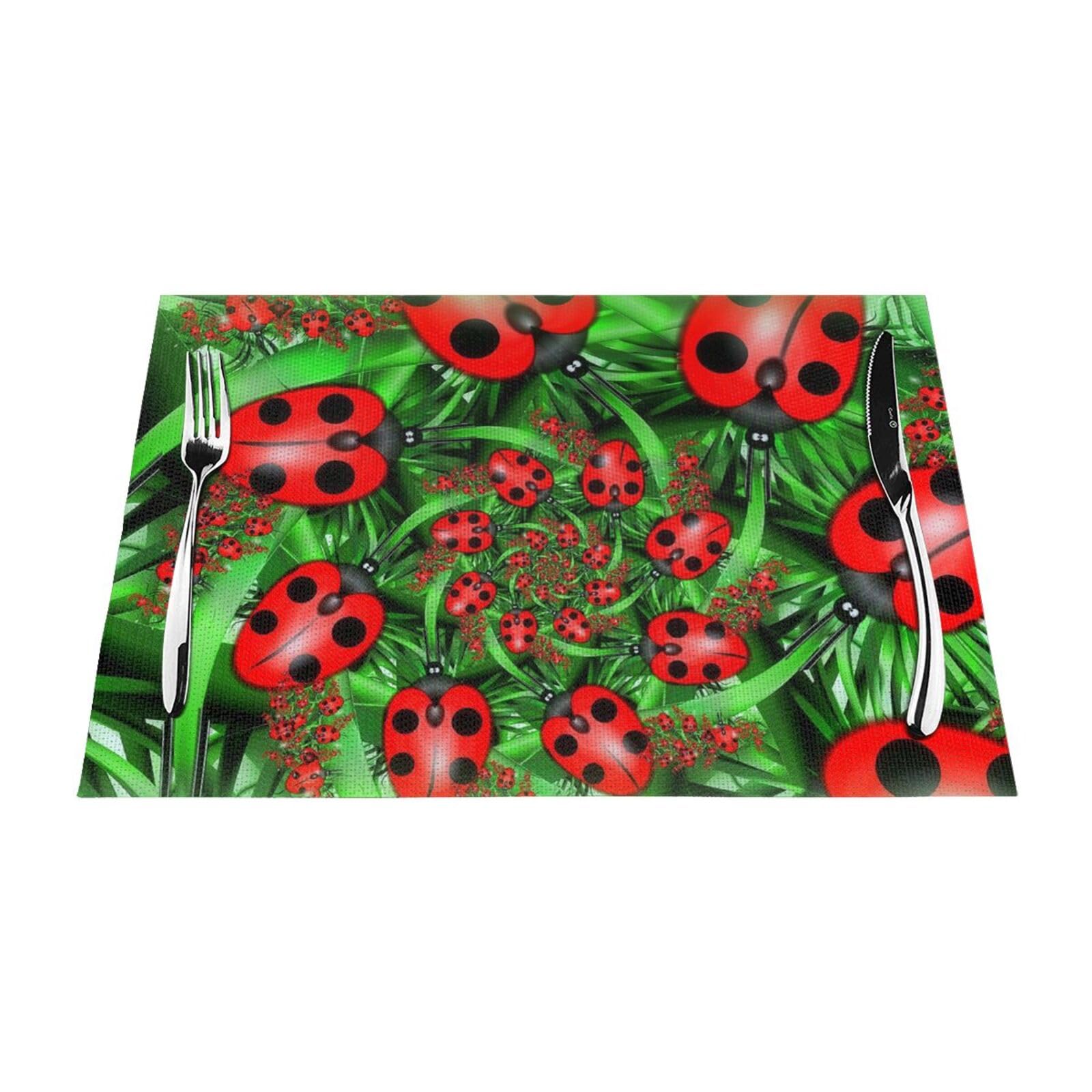 PVC Placemat Set of 1 PCS, 45x30 CM, Red Ladybug Printed Non-Slip Heat Resistant Place Mats for Kitchen Dining Table Indoor Outdoor