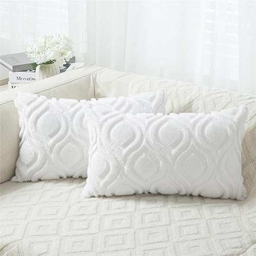 BVEED Throw Pillow Covers 12x20 Inch Decorative Boho Pillow Covers Set of 2 Luxury Soft Plush Short Faux Wool Cushion Covers for Couch Sofa