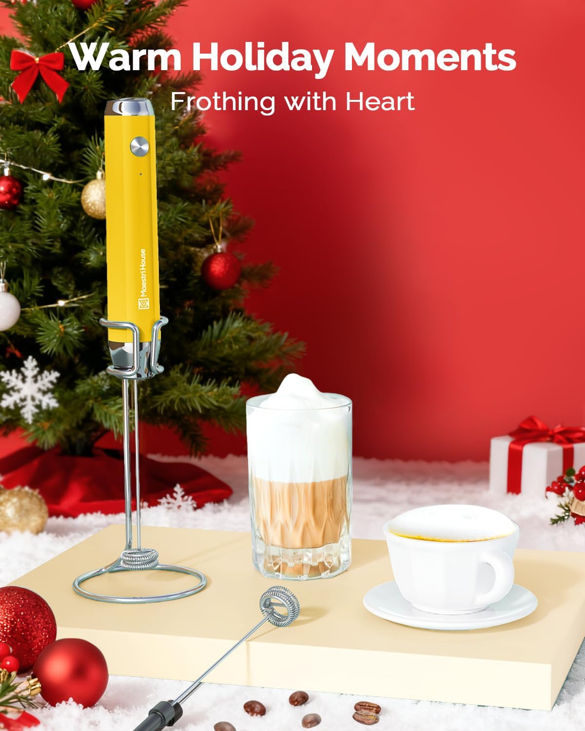 Maestri House Milk Frother, 4-in-1 Electric Milk Steamer and Frother+LunaFro Handheld Foam Maker