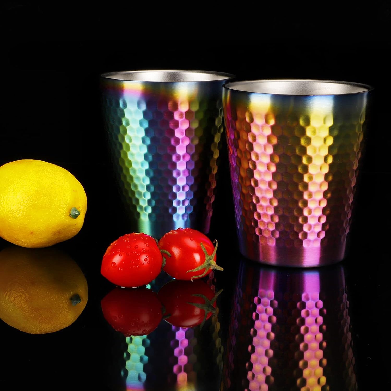 Stainless Steel Cups 2 Packs 10oz/300ml Stackable Double Wall Insulated Metal Shatterproof Cups Titanium-Plated Diamond Textured Surface Heat Resistant Dishwasher Safe (Rainbow) - Image 3