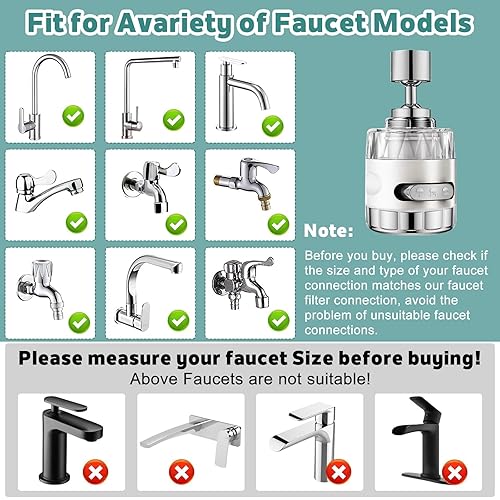 Miniatura 5 de Paquete de 3 grifos de agua con filtro de fregadero con 3 modos de pulverización, purificador de agua giratorio de 360 que reduce el cloro y las