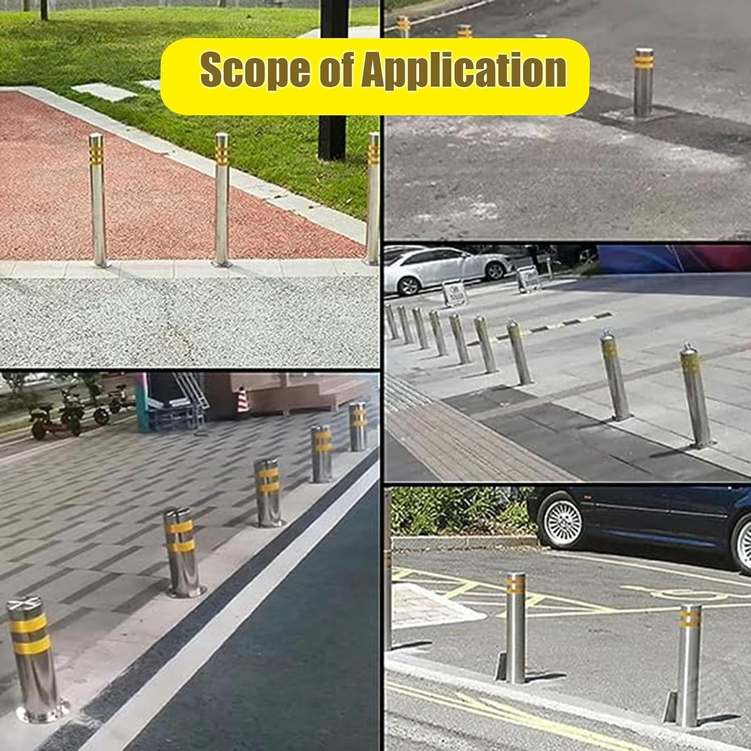 Cono De Tráfico, Barrera De Seguridad, Poste Delimitador, Bolardo Reflectante, Bolardo De Seguridad De Acero Inoxidable con 4 Pernos De Anclaje, Poste Delimitador De,2Pack