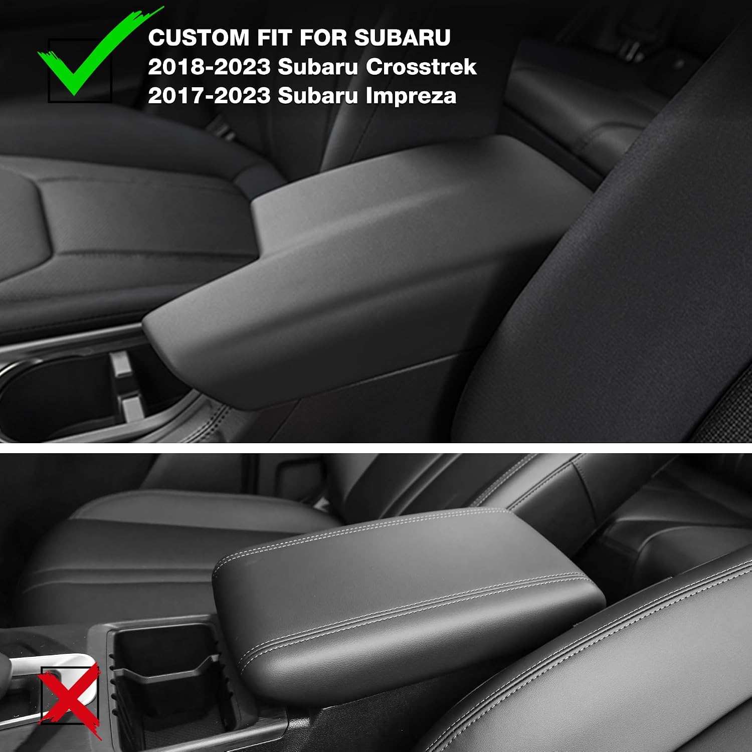 Car Middle Center Console Cover for Subaru Crosstrek 2018-2023, Car Armrest Cover for Impreza 2017-2023 Leather Arm Rest Box Lid Protection Cover (Black, Crosstrek 2018-23)