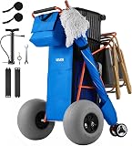 VEVOR Chariot de Plage Tout-Terrain, Chariot de Transport Pliable Charge Maximale 75 kg, Charette pour Camping Pêche Jardin Extérieur, avec Roues Ballons de 32 cm, Sac Isotherme et Porte-Parasol - 1