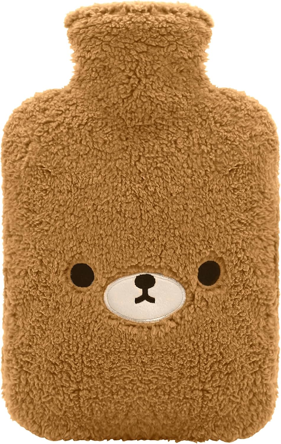 samply Hot Water Bottle with Cute Bear Fleece Cover, Hot Water Bag, Brown