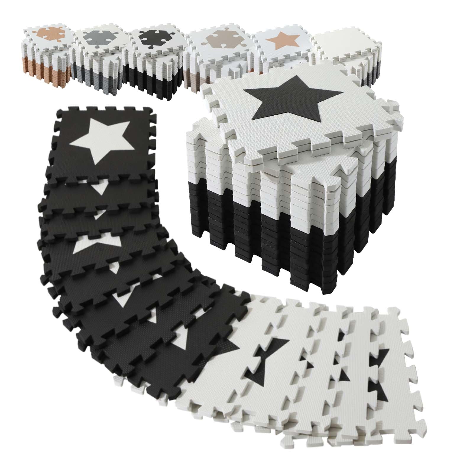 Tapete Puzzle 20 Piezas EVA Tapete Gimnasio Fitness Suelo Goma Protección Suelo Gimnasio Tapete Juego Niños Gateo Antideslizante con Bolsa Transporte(Negro Blanco)