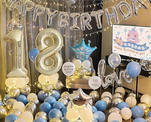 Miniatura 2 de JEYE Globos dorados claros con el número 18 y platino de 40 pulgadas, globos gigantes gigantes de cumpleaños de Mylar de número 1 y 8 para