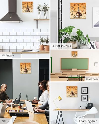 Miniatura 5 de Reloj de pared de madera para Acción de Gracias, silencioso, sin tictac, rama de otoño, hojas de arce, naranja, cuadrado, funciona con pilas, reloj