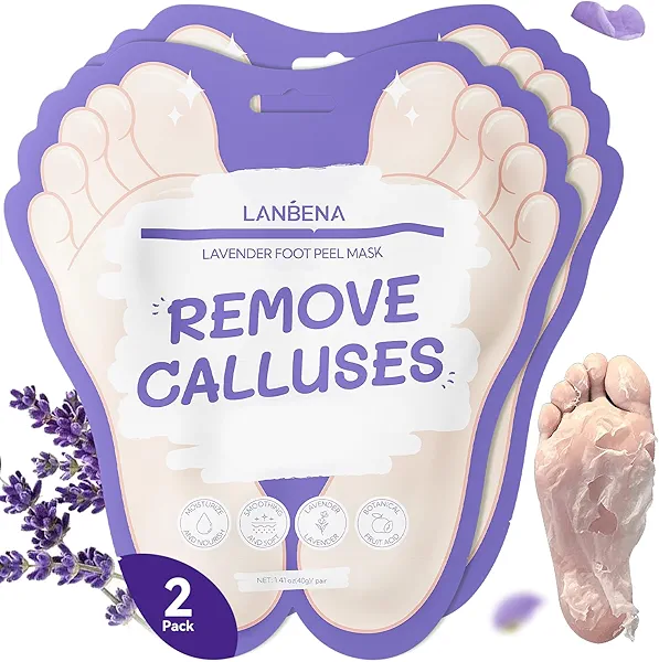 LANBENA Lavender Foot Peel Mask - Foot Peeling Mask for Removing Dry Dead Skin, Calluses & Repairing Rough Heels, for Baby Soft, Smooth Feet - (Lavender - 2 Pairs)