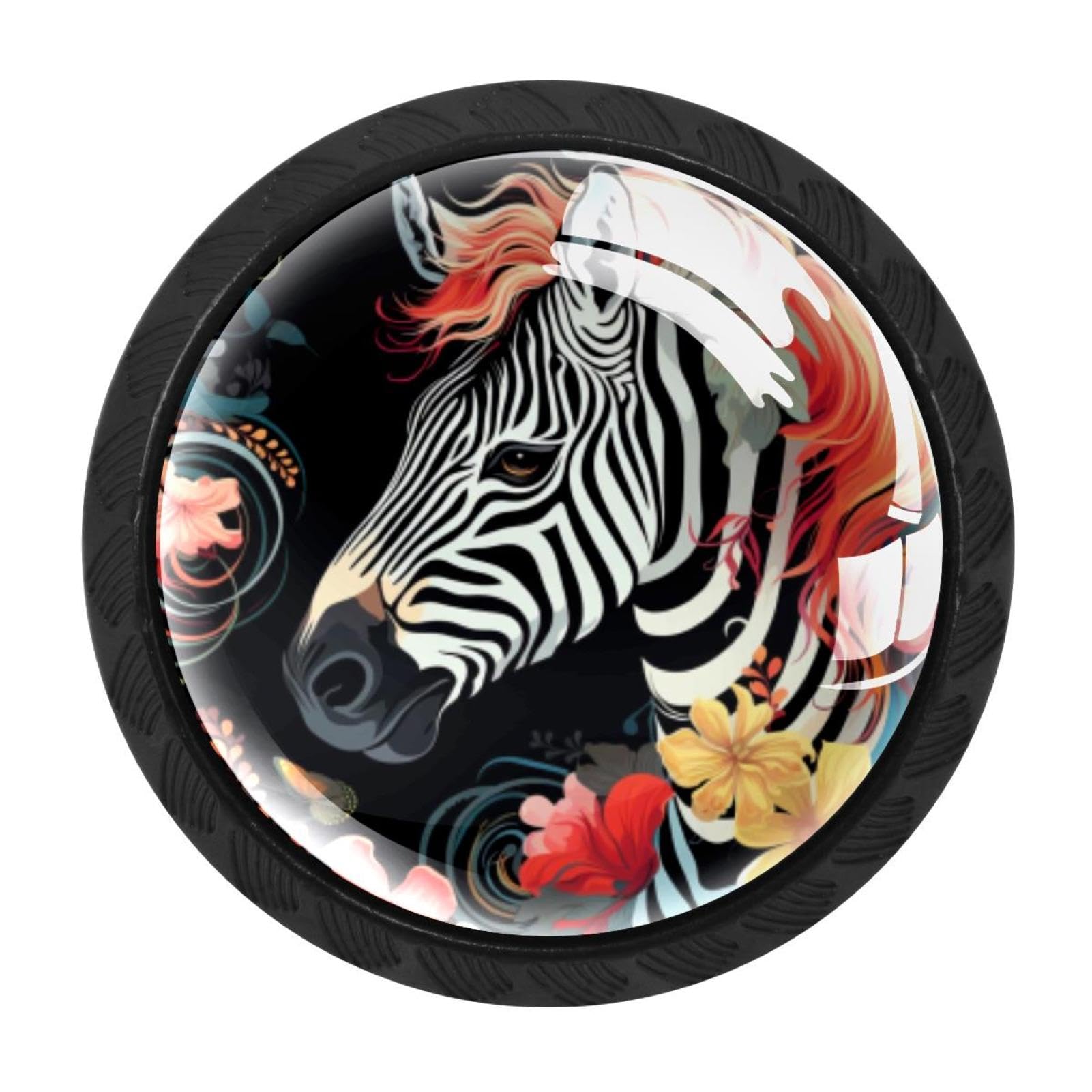 CHENZZZZ 4 Pieces Round Cabinet Knobs Rustic Dresser Knobs, Drawer Cupboard Wardrobe Cabinet Pulls Handles Hardware for Home Kitchen Furniture, Zebra