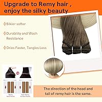 Vista 4 de Full Shine Extensiones de cabello humano de trama, 18 pulgadas, para coser, balayage, para mujer, marrón a rubio platino, cabello sedoso y suave