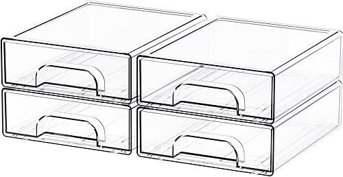 Miniatura 11 de Yieach Paquete de 4 cajones de almacenamiento apilables transparentes, contenedores de acrílico de 4.4 pulgadas de alto para organizar