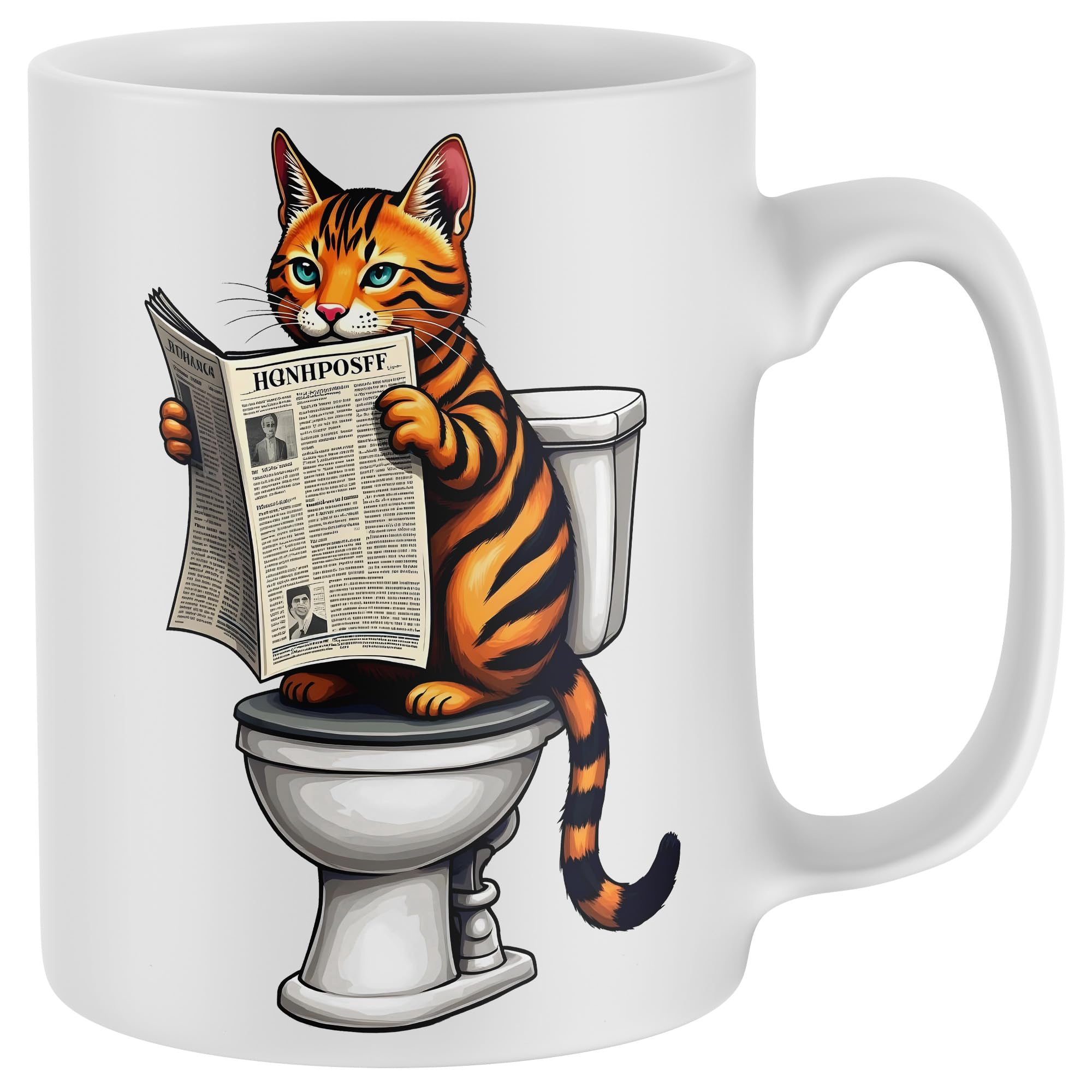 Purple Print House Funny Bengal Cat Toliet Mug Newspaper Homour Cup Christmas Birthday Stocking FIller Gifts Men Women