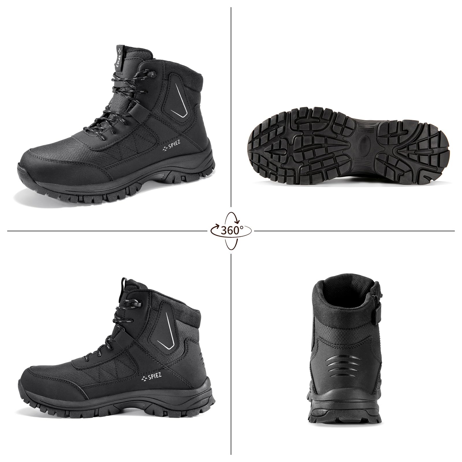 SPIEZ S3 Chaussures de Sécurité Hommes – Bottes avec Embout Acier, Imperméables, Kevlar Anti-Perforation, SRC Antidérapantes & Antistatiques Chaussures de Travail Chantier & Industrie, Noir EU 40-46