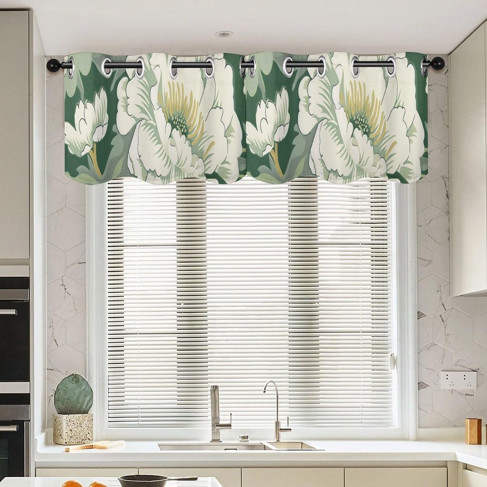 Cantonnière fleurie bleu Honshu In Robins 132x45 cm lot de 2 pour cuisine et salon