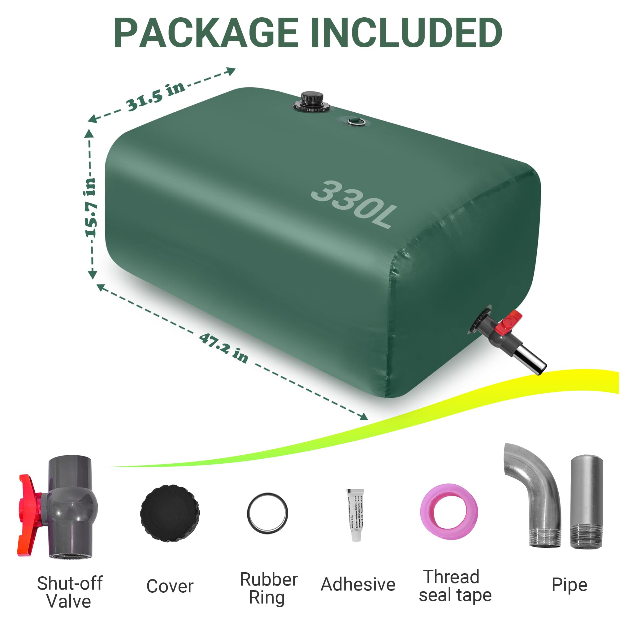 Fischuel 330L/87.2Gal Water Storage Bladders - Large Capacity Soft Water Bag, Foldable Bladder Tank for Drought Resistant, Including Spigots and Overflow Kit
