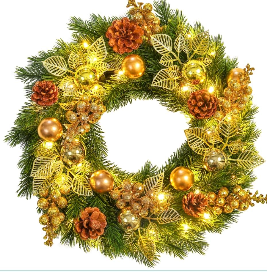 GlobaLink Weihnachtskranz 40cm, 40 LED Türkranz batteriebetrieben mit Timer