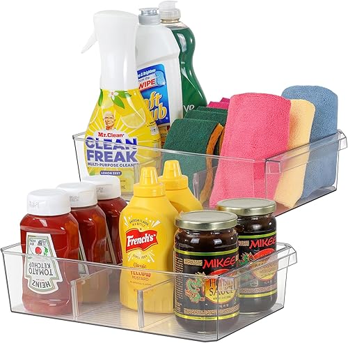 Contenedores de almacenamiento de plástico transparente grandes con divisores extraíbles, organizadores de despensa y contenedores de