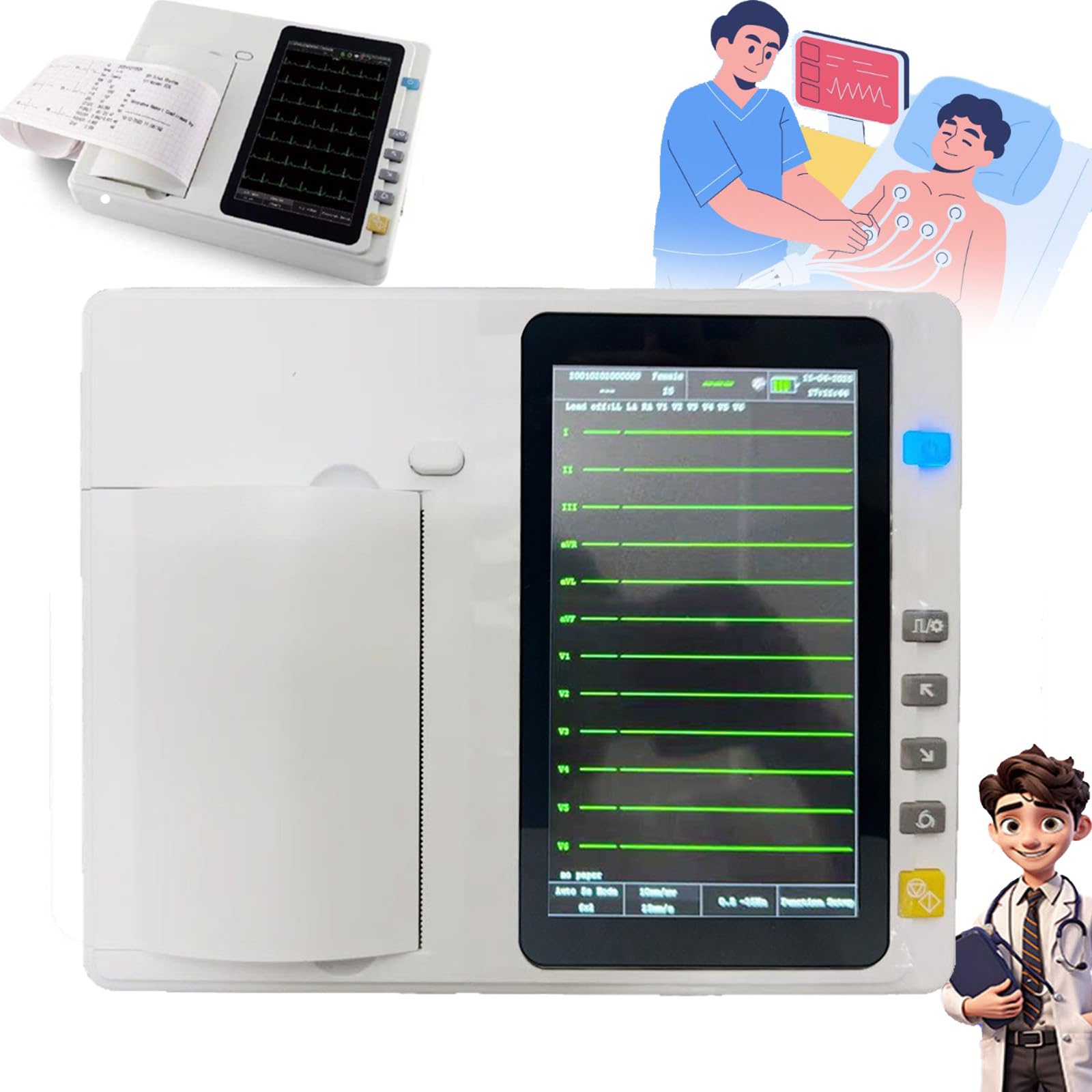Moniteur ECG Portable - électrocardiographe à écran Tactile 7 Pouces, Moniteur Cardiaque, électrocardiographe Couleur LCD 3 Canaux à 12 Dérivations, pour La Surveillance des Signes Vitaux
