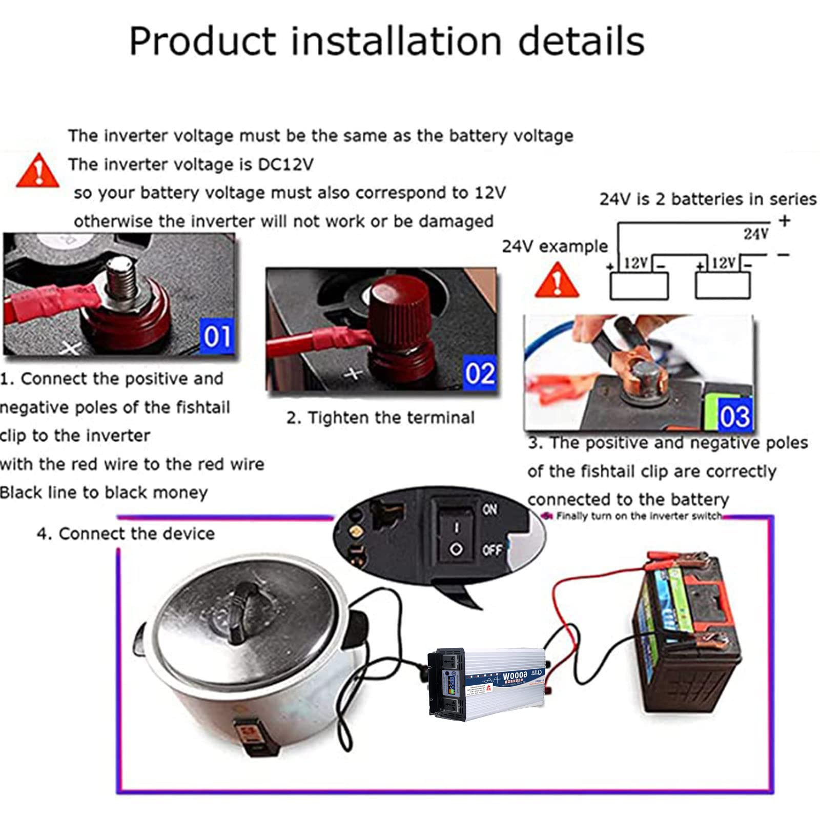 Inverter di Potenza 6000W 8000W 10000W 12000W Inverter Pure Sine Wave Dc 12V 24V 48V 60V 72V A 110V 220V AC Inverter Onda Pura con Prese Ca E Display LCD,8000W-48Vto110V