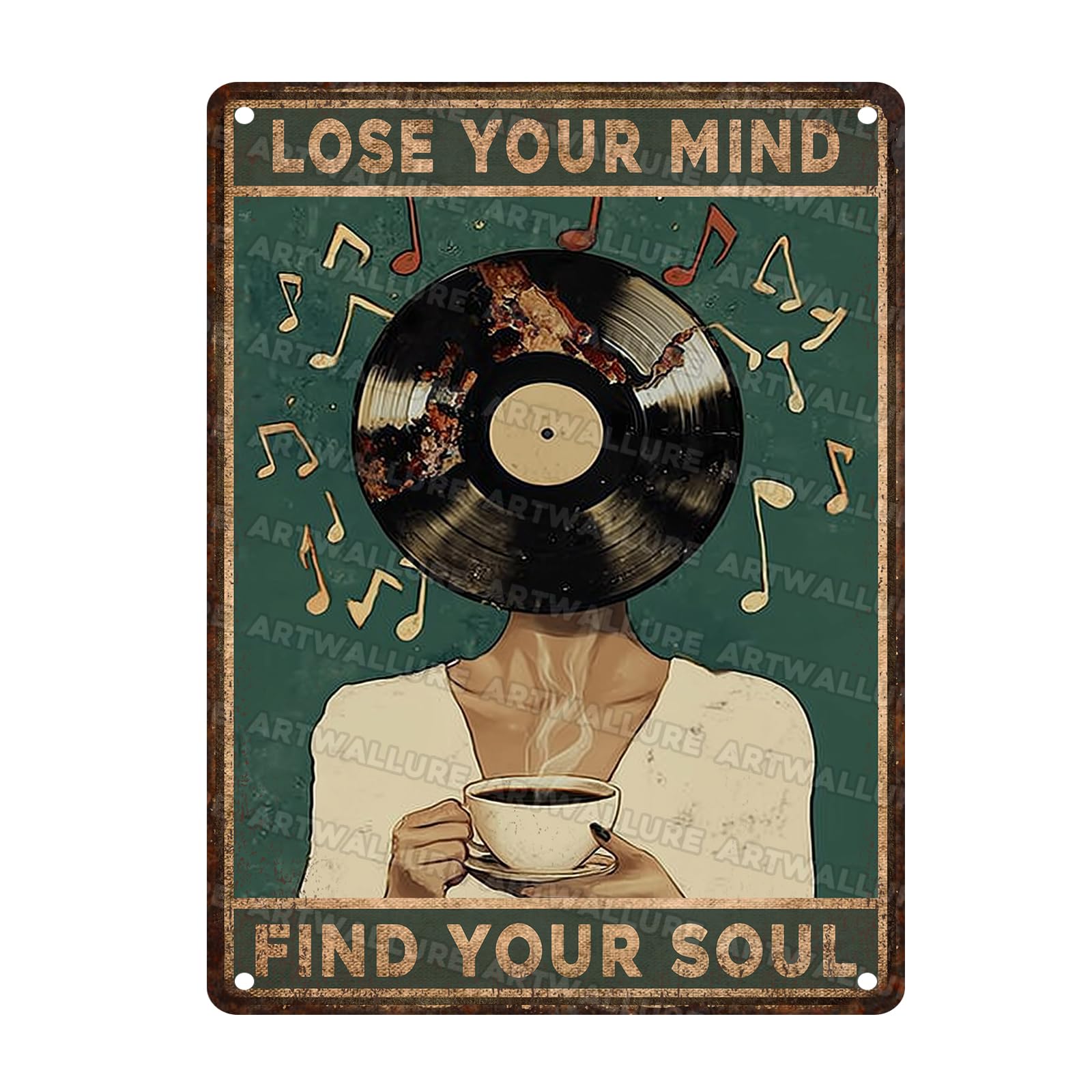 Lose Your Mind Find Your Soul Metal Tin Sign Coffee Music Wall Art Vintage Retro Decor For Cafe Bar Vinyl Records Rustic Metal Plaque 12x16inch