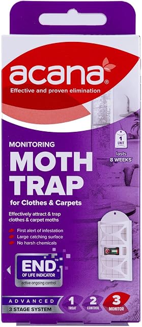 Acana Monitoring Moth Trap - Ideal for Protecting Clothes, Carpets & Soft Furnishings - Home & Surfaces - Traps Moths, Pheromone Technology - Harsh Chemical Free - Refillable