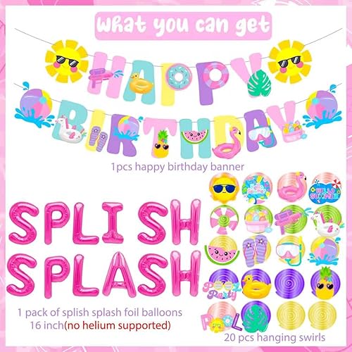 Miniatura 3 de Splish Splash - Decoraciones de cumpleaños, globos de aluminio para piscina, fiesta de cumpleaños, pancarta de verano para fiesta en la piscina,