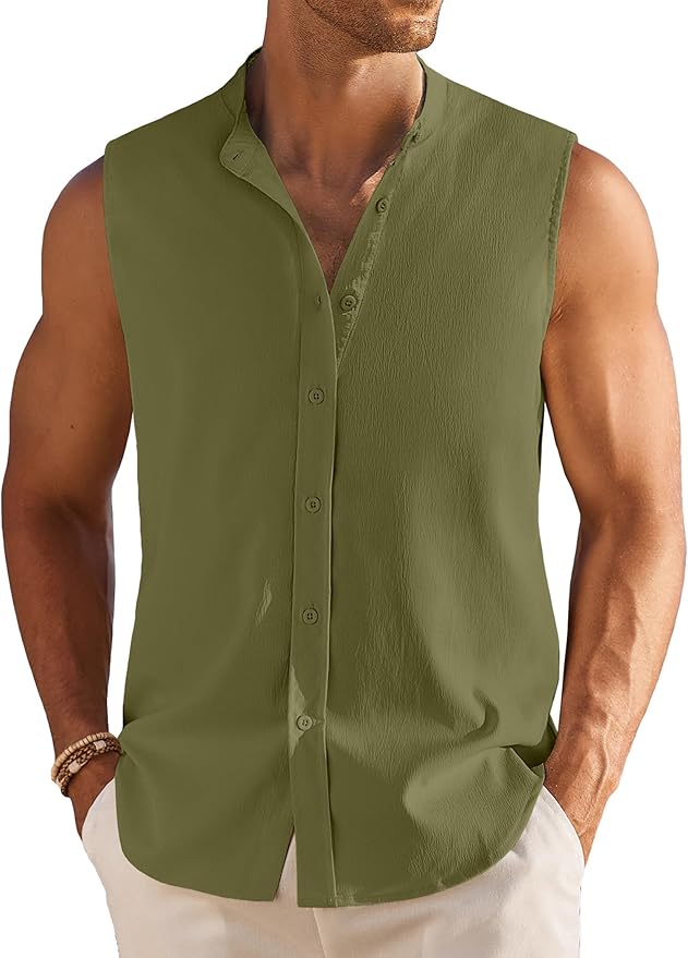 COOFANDY Men's Summer Beach Tank Tops Sleeveless Button Up Shirt Casual