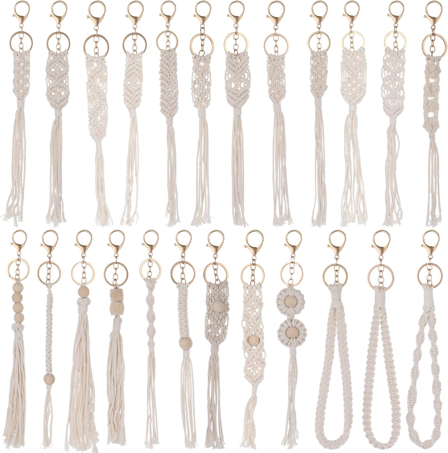 Toyoget 24 Pieces Boho Macrame Keychains, Handcrafted Tassel Key Chains