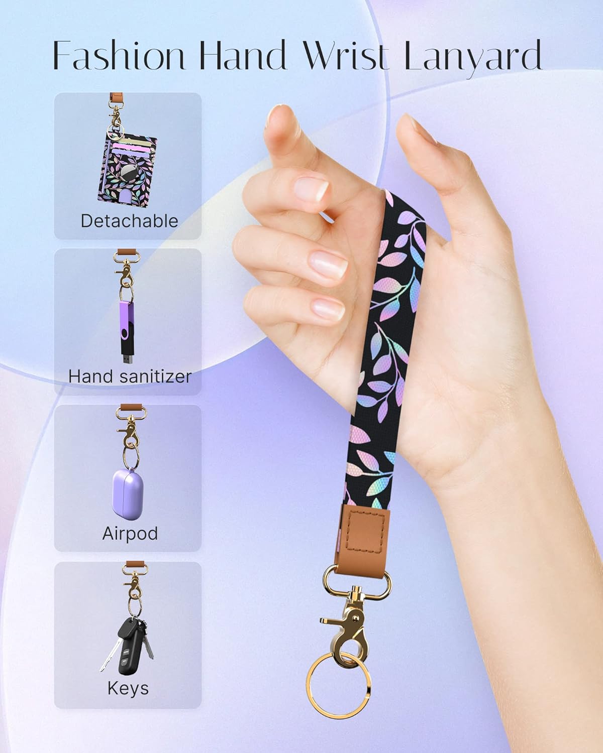 Wallet for Women with Wristlet Keychain: Secure Holder for AirTag, Premium Leather, Custom Pattern, RFID Blocking, Slim, Minimalist, Small - 8-11 Card Capacitiy | ID Window | Cash Pocket (Violet) - Image 3