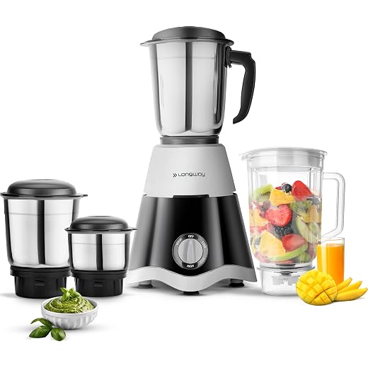 Longway Super Dlx 4 Jar 750 Watt Mixer Grinder - Black & Grey | ABS body | Heavy Duty Motor | Nano-grinding technology | 304 Grade Stainless Steel Blade | Noise levels 80-90 DB |1 Years warranty