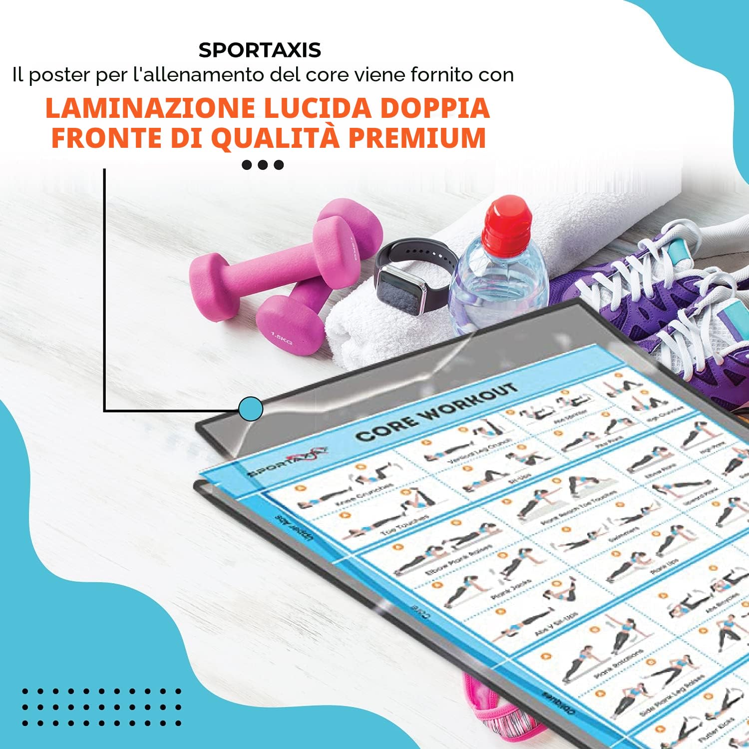 SPORTAXIS Poster da parete laminato per allenamento a casa, senza dispositivi, poster per uomini e donne, 45,7 x 68,6 cm