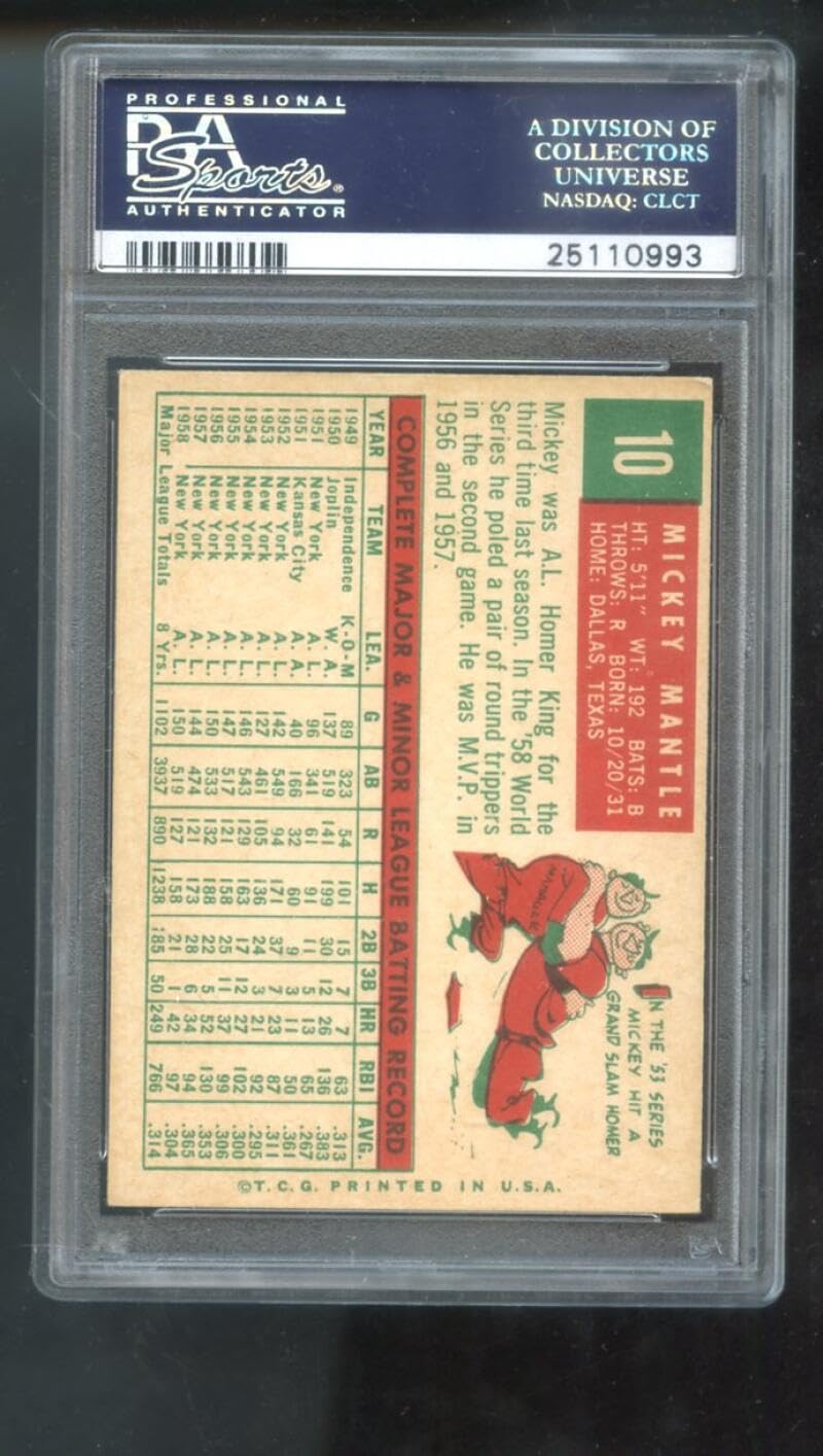 Amazon.com: 1959 Topps #10 Mickey Mantle New York Yankees EX PSA 5