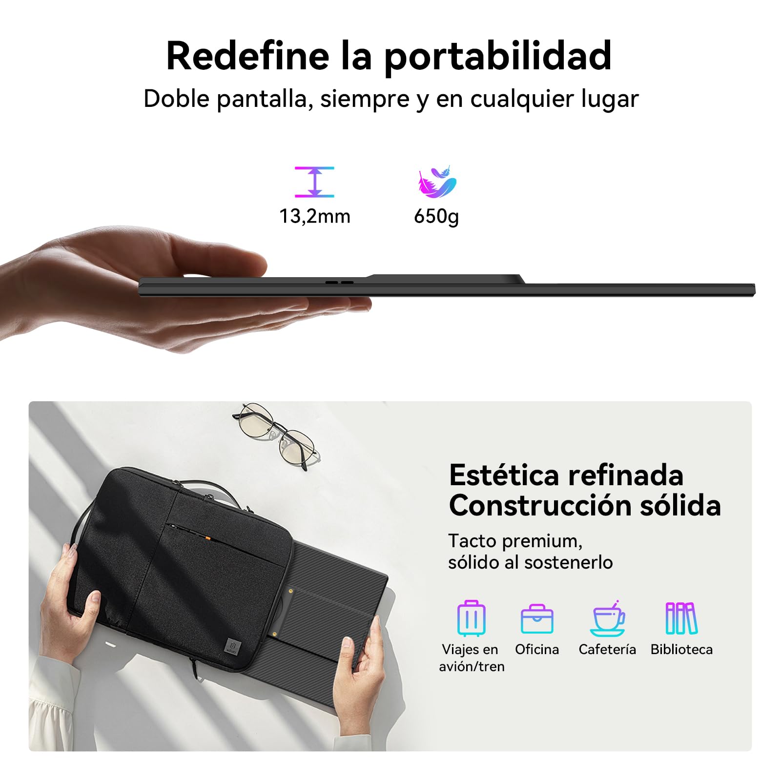 Blackview Monitor Portatil 16,1" FHD 1200P, Ultraligero Pantalla Portatil con Soporte Magnético 360°, Extensión de Pantalla para Portátiles 13-17,3", Plug & Play para Windows/Mac/PC/Xbox/PS5