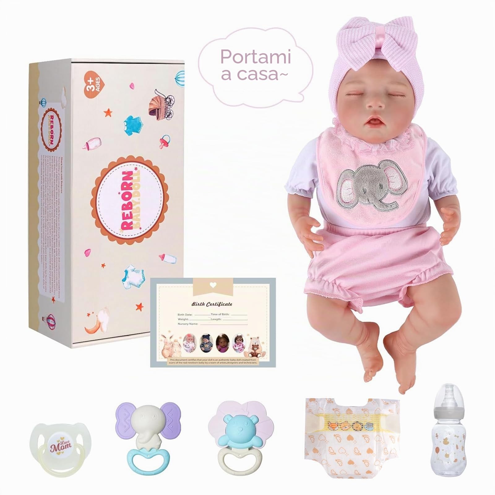 BABESIDE Bambole Reborn - Bambole Reborn Femmina da 20 pollici, Bambola Neonata Realistica, Bambola Bambina Addormentata Nella Vita Reale con Accessori per Bambini dai 3 Anni in Su