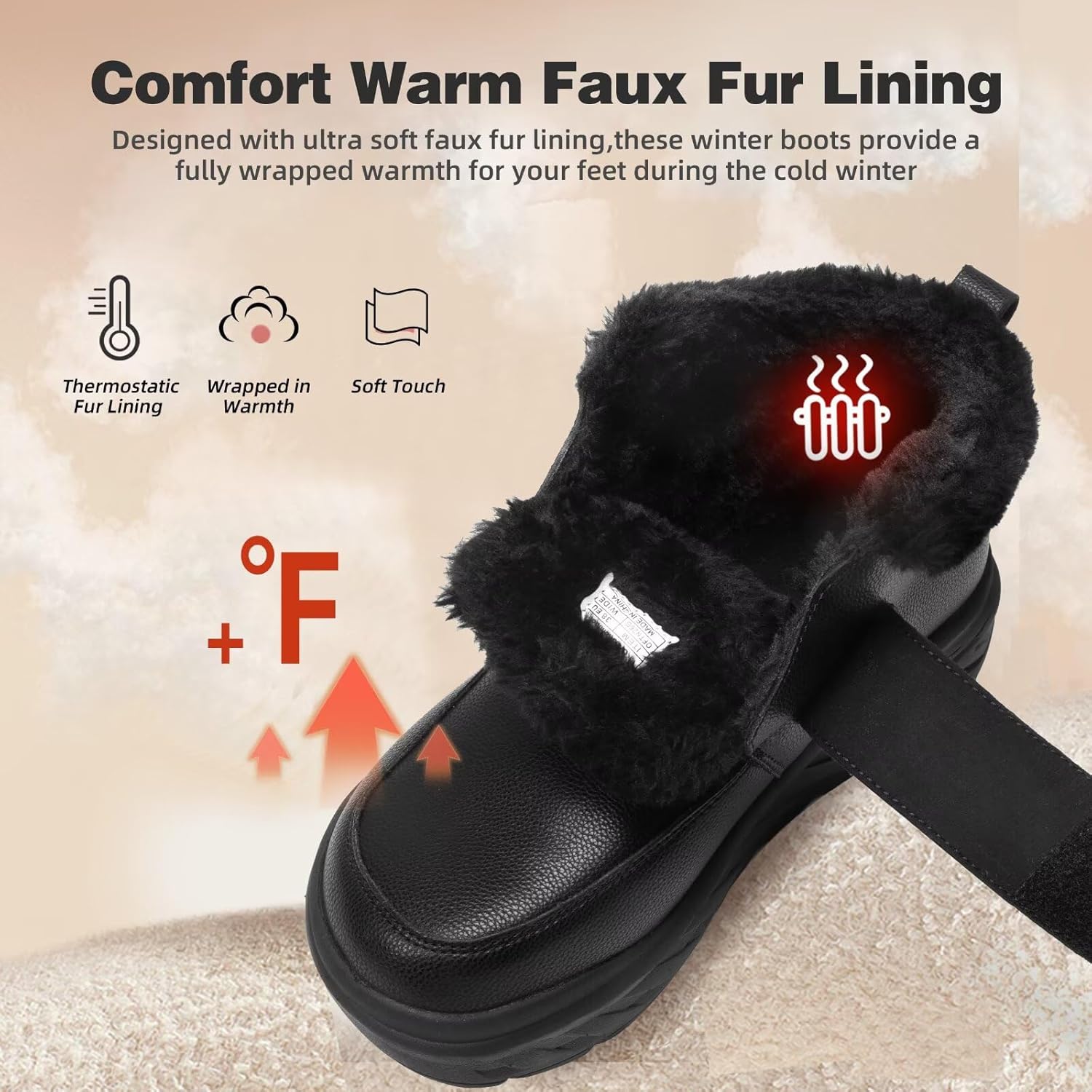 Women's Orthopedic Leather Winter Ankle Boots: Comfortable Wide Tox Box Warm Diabetic Arch Support Plantar Fasciitis Dress Oxfords, Orthotic Casual Hook and Loop Walking Shoes for Foot and Heel Pain - Image 3