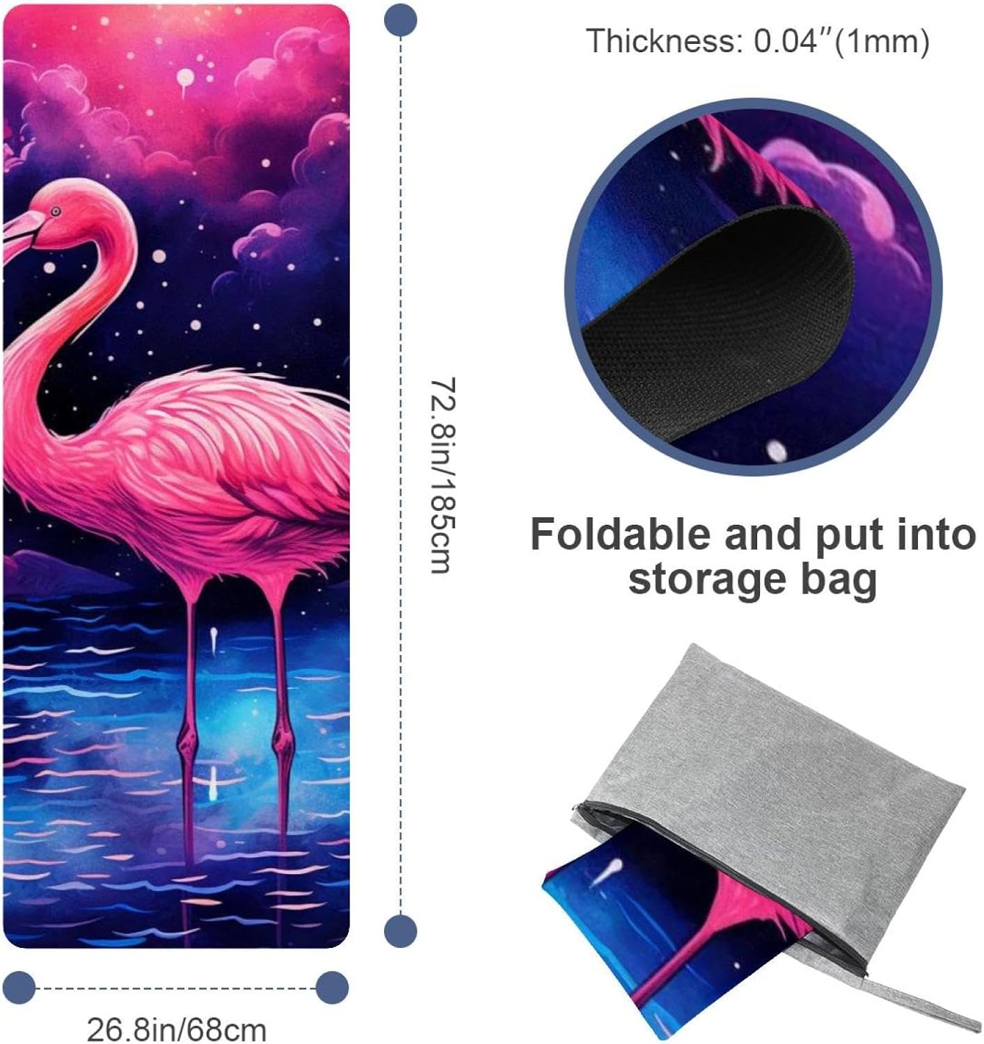 Yoga Towel, Galaxy Flamingo Pattern Non Slip Sweat Absorbent Hot Yoga Mat Towel for Hot Yoga, Pilates and Fitness - 72.8" x 26.8"