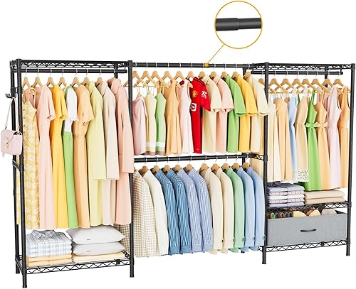Miniatura 9 de Perchero para ropa Armario: organizador y almacenamiento de ropa con estantes, resistente para colgar ropa, portátil, ajustable, negro, 15.8