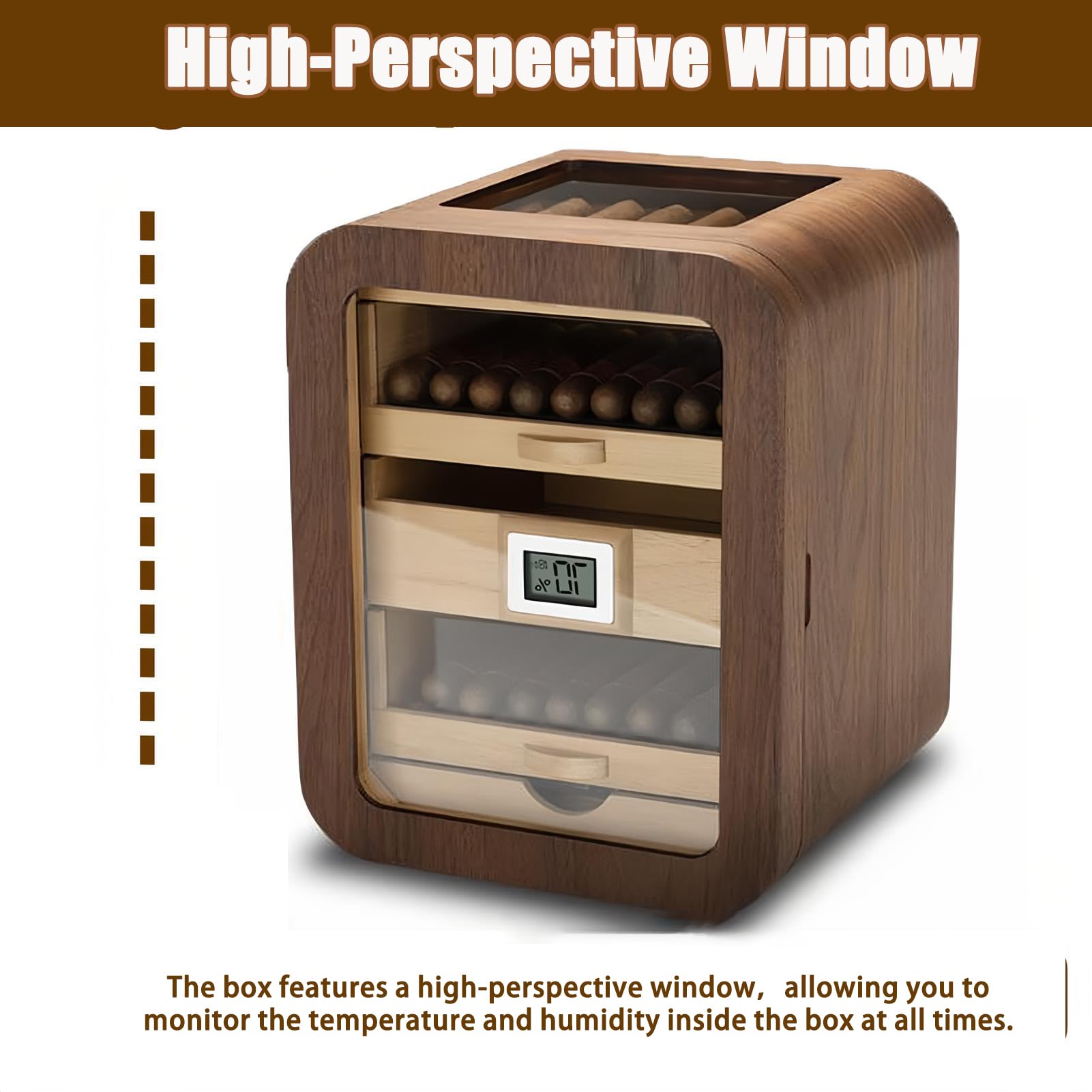 Humidificador de madera de cedro con higrómetro digital con parte superior de cristal, 4 cajones de gran capacidad de almacenamiento, 110 unidades, regalo de lujo para hombres