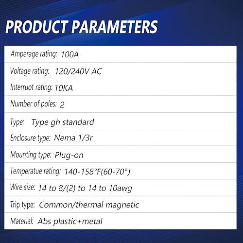 Vista 60 de Disyuntor de 290 2 polos y 90 amperios, disyuntor de caja moldeada enchufable tipo 3/4 pulgadas, protección magnética térmica, 10 KAIC, 120/240V