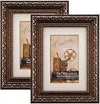 8x10 Gold Scrollwork Motif Embossed Ornate Classic Picture Frame with High Gloss Rim, Matted for 5x7 inches Photos, Real Glass Protection