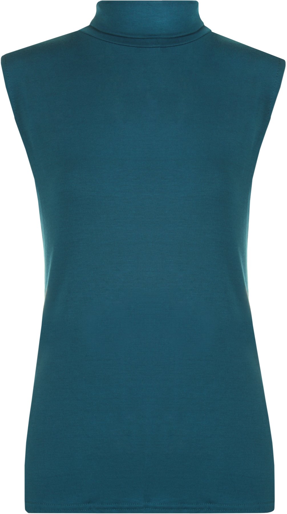 Womens Polo Neck Plain Ladies Stretch Sleevless Vest Turtle Bodycon Top Teal 16-18