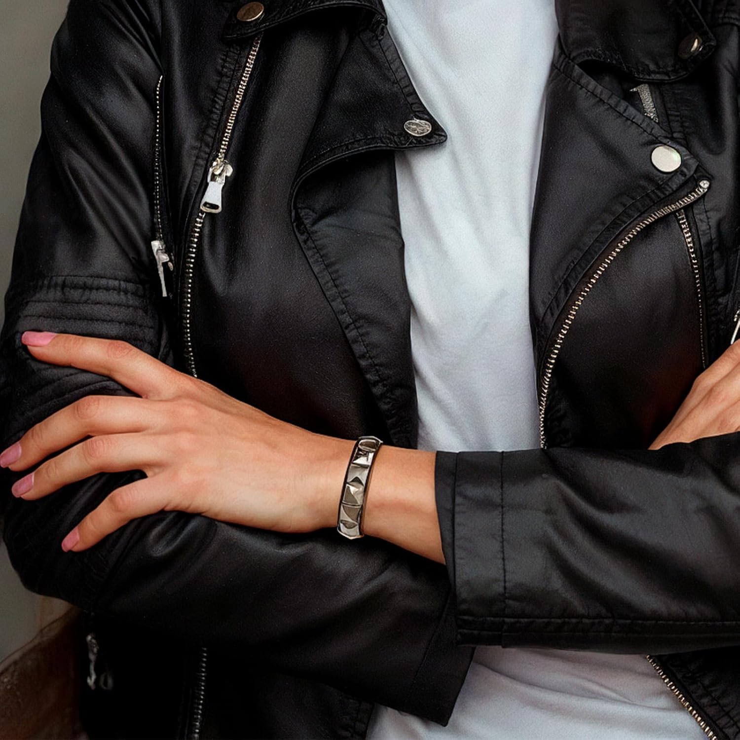 Punk Rock Studded Bracelet Set, Spiked Leather Cuff Bracelets for Women Men 80s, Gothic Adjustable Wristband Emo Accessories