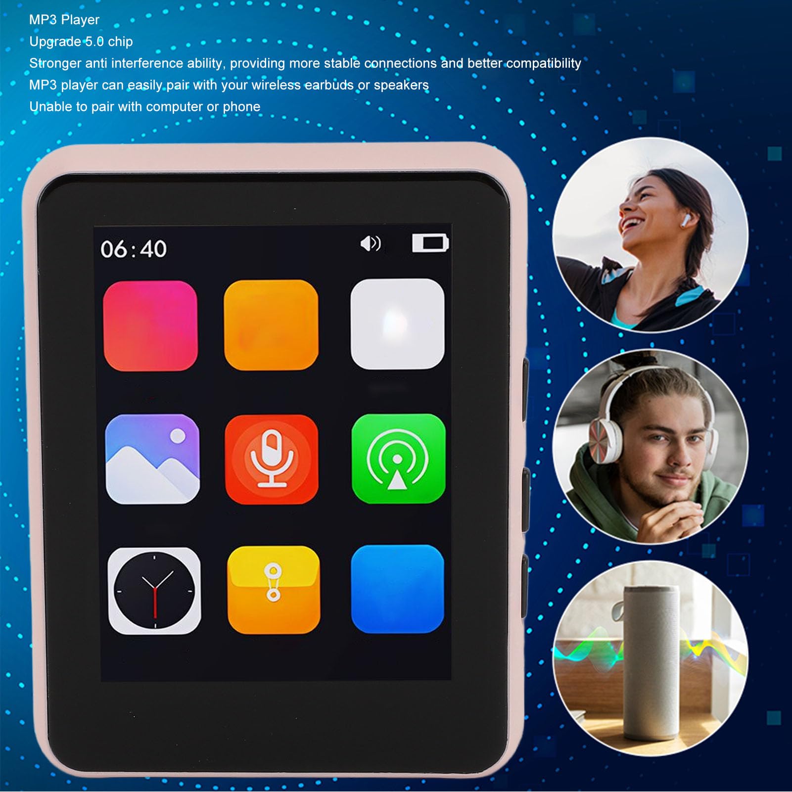 Cocoarm 64GB Baladeur MP3 avec Écran Tactile, Haut-Parleur HiFi 2,4in