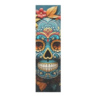 Watercolor Cool Skull Skateboard Grip Tape Sheets Creative Longboard Waterproof Griptapes for Youth Boys Girls Kids Men No Bubble Free Easy to Apply(1Pcs)