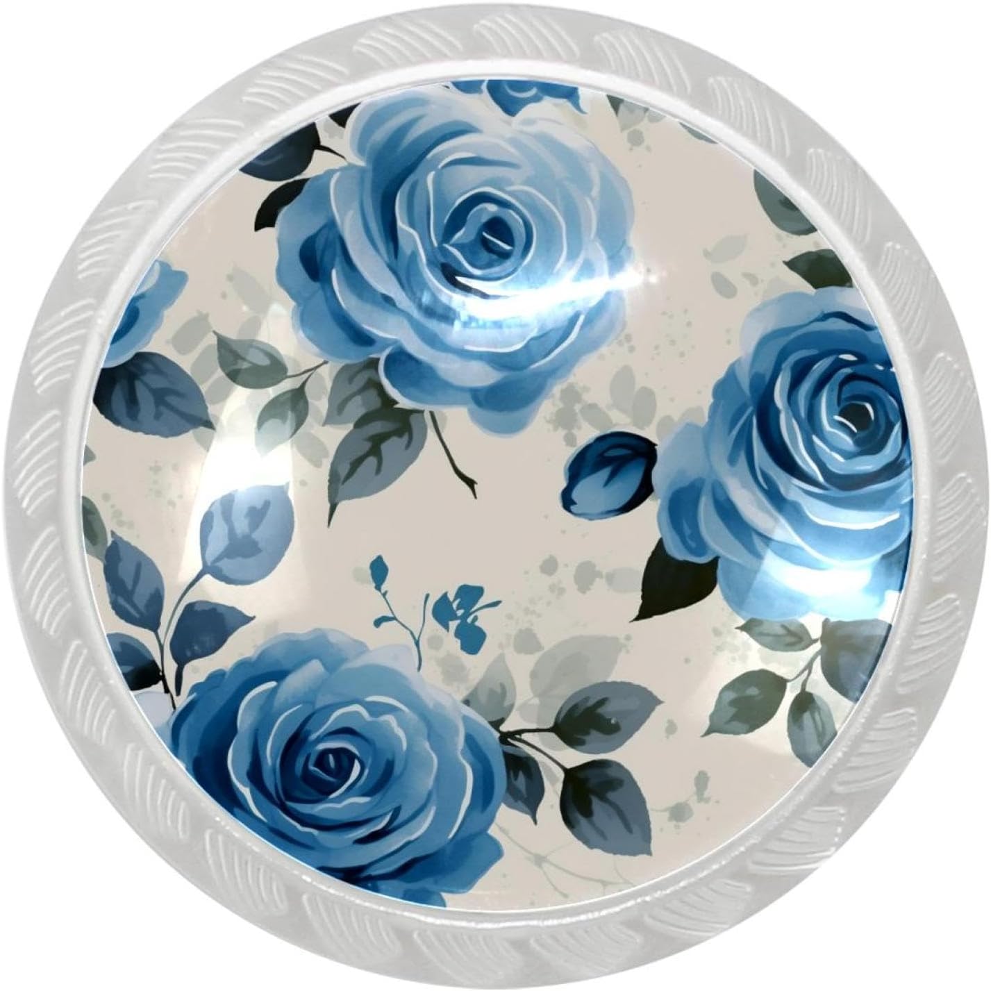 Round Dresser Drawer Knobs,Kitchen Handles for Cabinets,Dresser Handles and Knobs,4-Pc,Vintage Rose Blue Flower, S54a8bj2eky, Jmq46x1j7pt