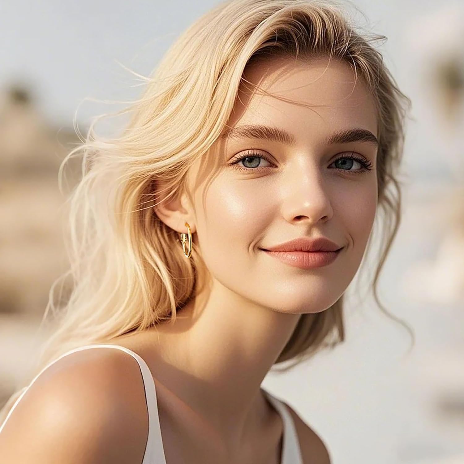 Fiusem 14K Gold Plated Hoop Earrings for Women, Lightweight Thin Tube Hoops, Hypoallergenic 925 Sterling Silver Post Click-Top Round Loop Jewelry - Image 9