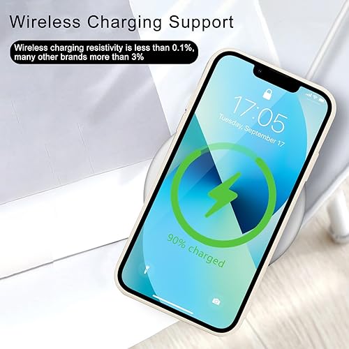 Miniatura 4 de Wirvyuer Funda para iPhone 13, bonita funda delgada a prueba de golpes con soporte de carga inalámbrica y protección, color beige