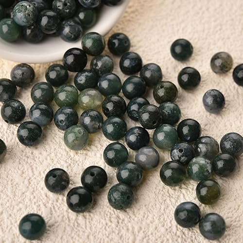 Miniatura 2 de 100 cuentas redondas sueltas de ágata natural de 0.315 pulgadas con agujero para collares, pulseras, aretes, con cordón elástico de cristal gratis