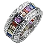 Hermosa Silver Ring for Women Wide, Multicolor Band Baguette Gemstone Rings, Silver Knuckle Women Rings Set Jewelry Size 6-12